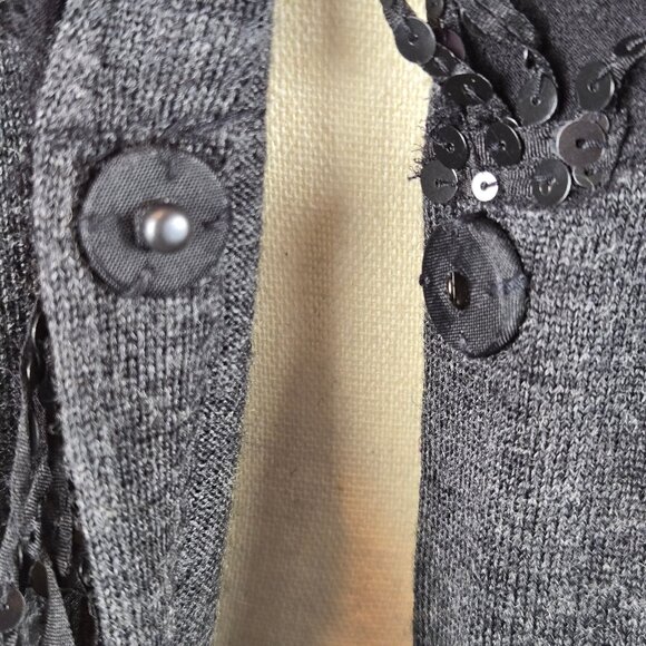 J Crew Size XL Gray Black Merino Wool Cardigan Silk Sequins Embellishment NWT - Picture 10 of 16